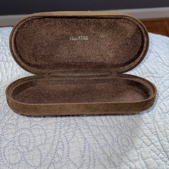 Tom Ford Eyeglasses Sunglasses Case Dark Brown Velvet Embossed Logo Clamshell - Picture 4 of 5
